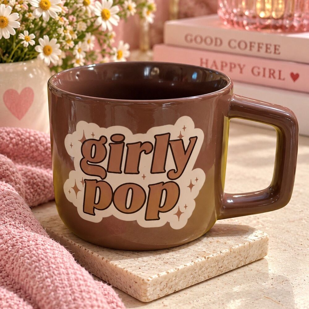 Girly Pop Mug Pink Brown Coffee Cup Retro Coquette Trendy Cute Core Home